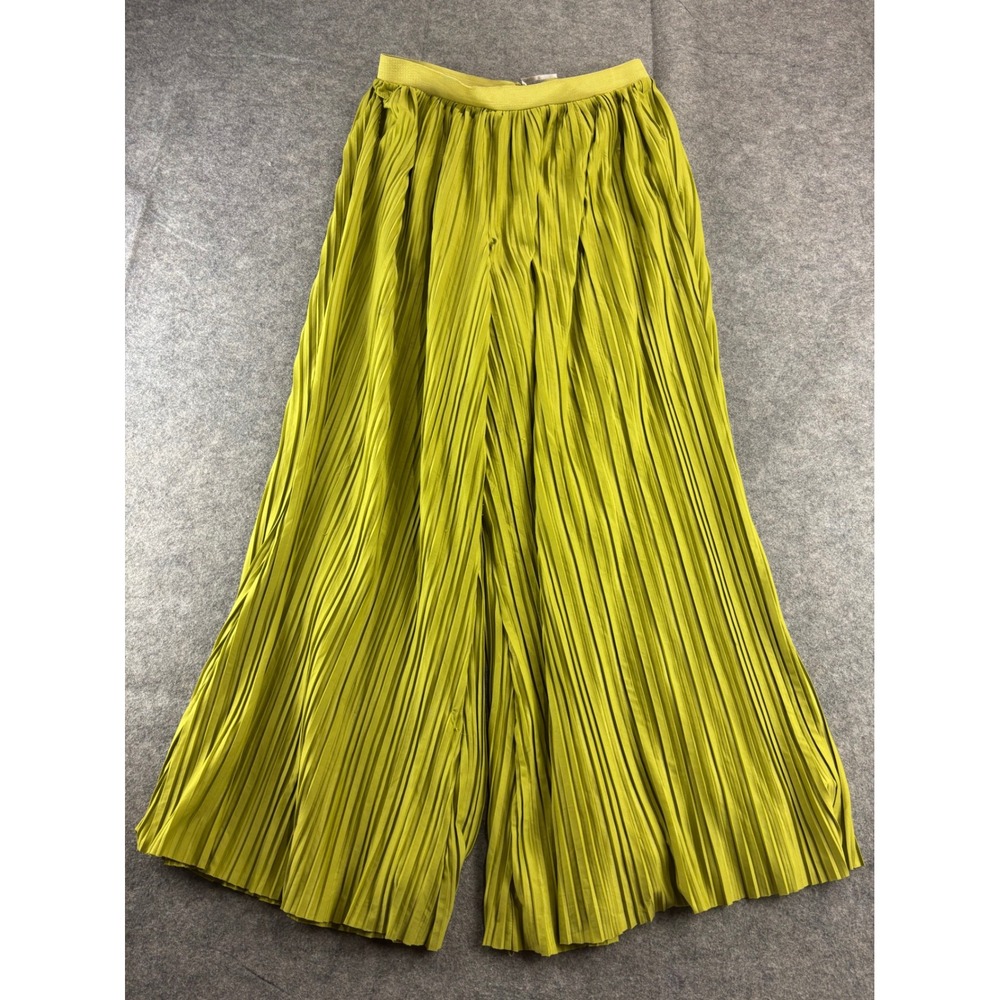 Free People Crop Flowy Chic Pleated Wide Leg Pants Chartreuse Green Womens S SEE